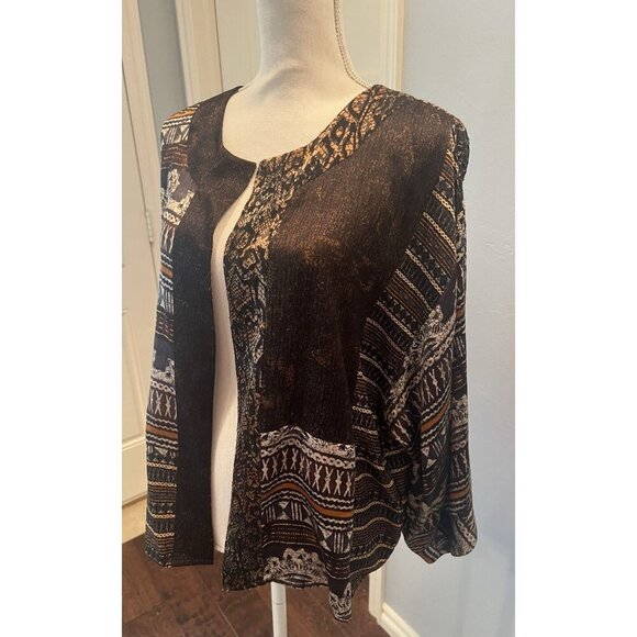 Chico's Size 2 Silk Blend Cardigan Southwest Aztec Print Open Front Kimono - Picture 5 of 11